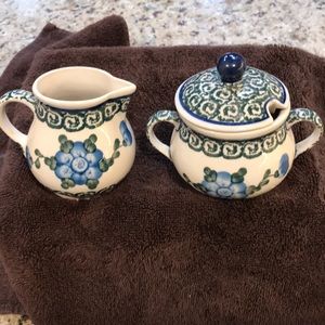 Polish pottery, cream and sugar